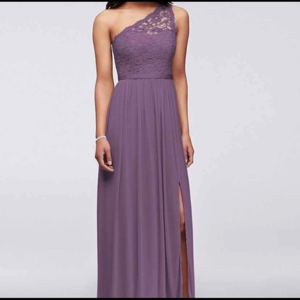 David’s Bridal Lace One Shoulder Bridesmaid Dress